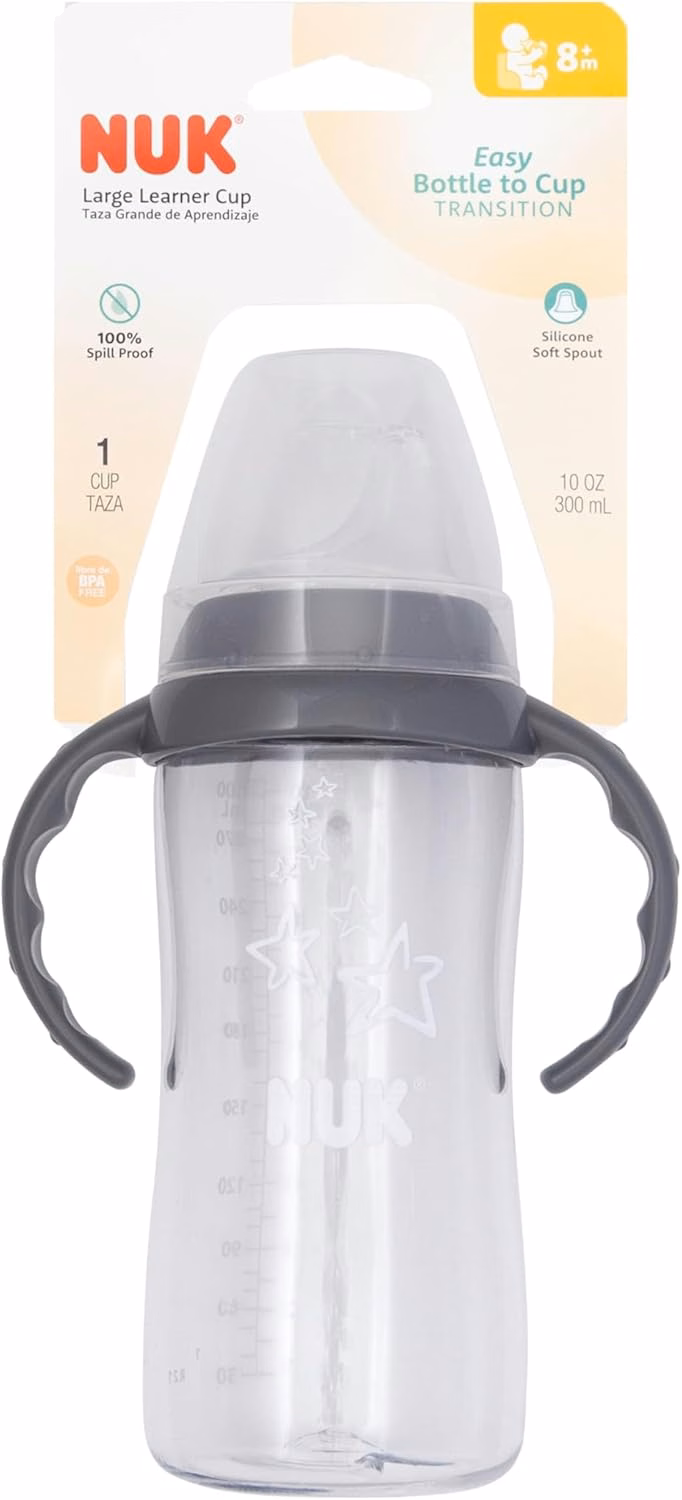 NUK Learner Cup, 10 Ounce, Tritan Gray Star – BPA Free, Spill Proof Sippy Cup : Baby