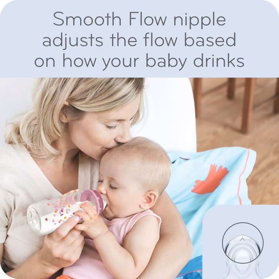 NUK Smooth Flow Anti Colic Baby Bottle, 5 oz, 4 Pack, Pink Bunnies,4 Count (Pack of 1) : Baby