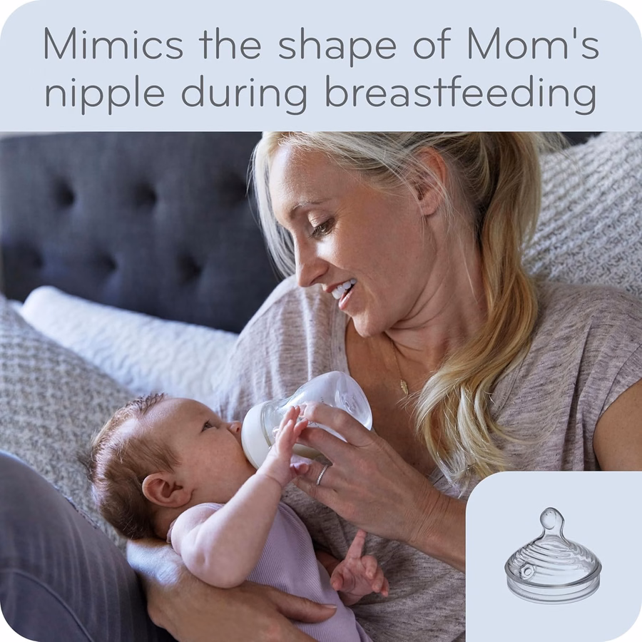 NUK Simply Natural Baby Bottle with SafeTemp, Anti-Colic Vent, and Slow Flow Nipple for Natural Feeding, 9 oz., 4-Pack : Baby