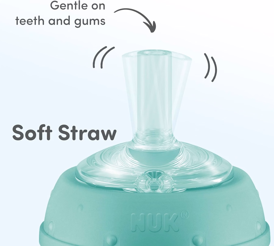 NUK Learner Straw Cup, 10oz, 2-Pack - Toddler Sippy Cup with Soft Straw for Easy Drinking, Suitable for Ages 8 Months and Up, Timeless Collection : Baby