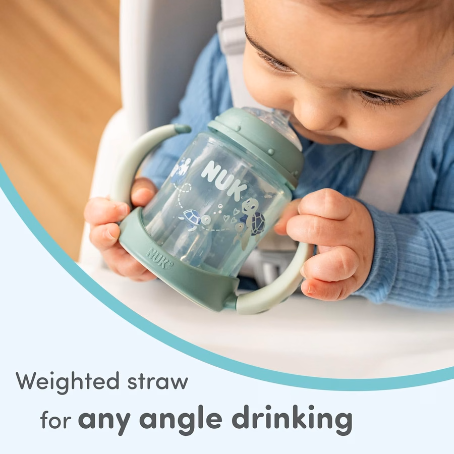 NUK Learner Straw Cup, 10oz, 2-Pack - Toddler Sippy Cup with Soft Straw for Easy Drinking, Suitable for Ages 8 Months and Up, Timeless Collection : Baby