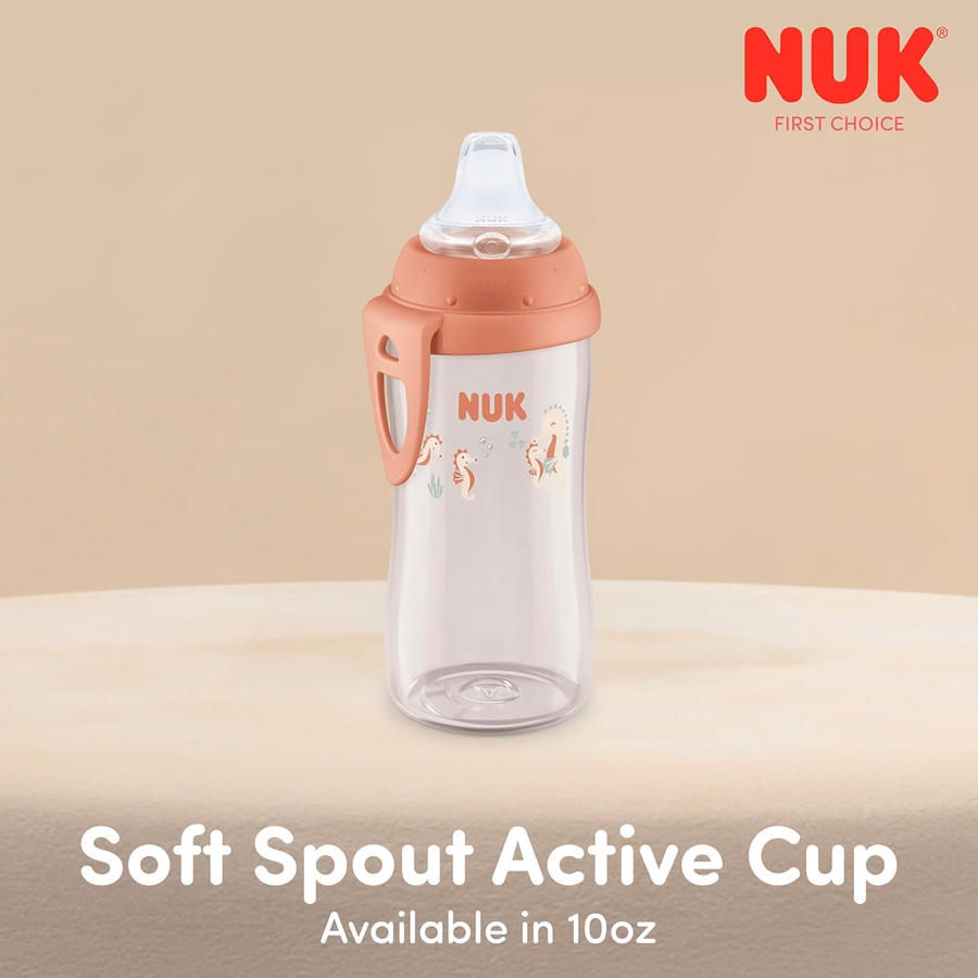 NUK Active Sippy Cup, 10 oz, 2 Pack, Disney's Cars, Lightning McQueen, BPA-Free, Spill-Proof, Transition Cup : Baby