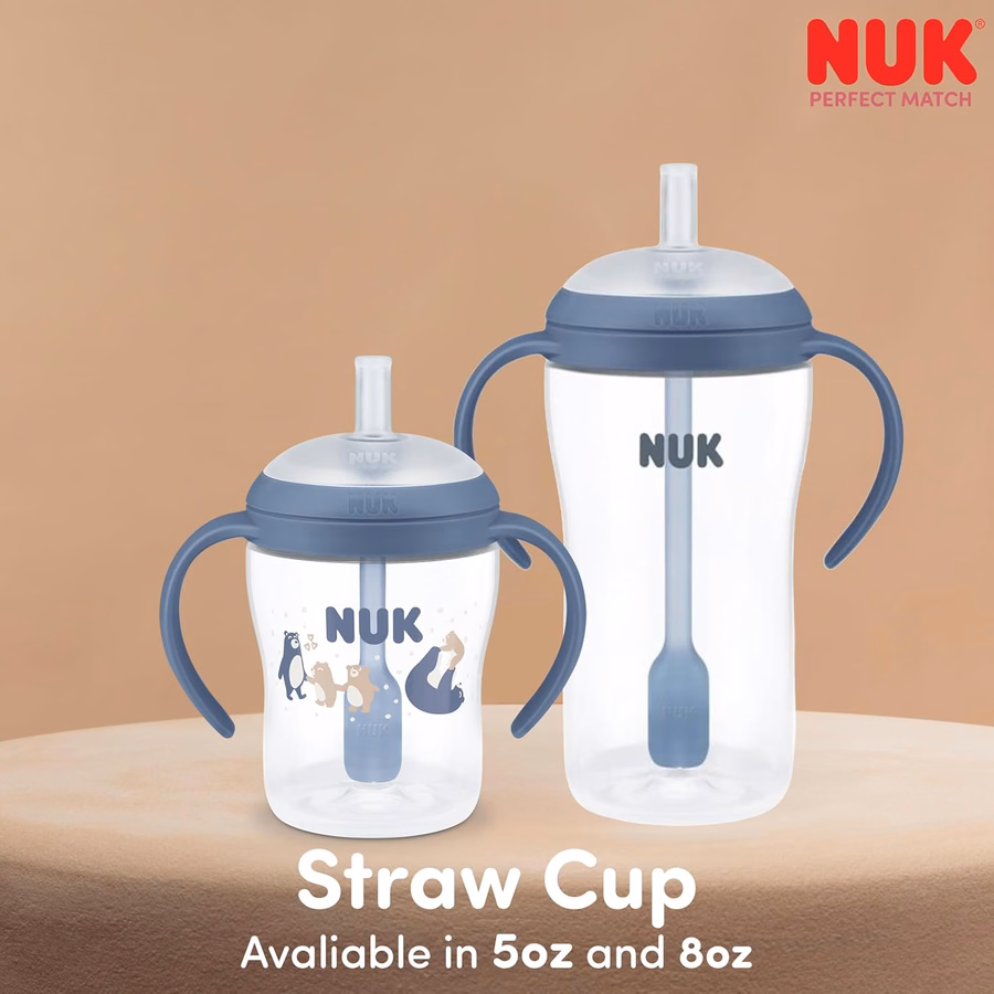 NUK Perfect Match Learner Straw Cup, 5 oz, 2 pack – Soft Straw, Easy-Grip Handles, BPA Free, Spill Proof Transition Sippy Cup : Office Products